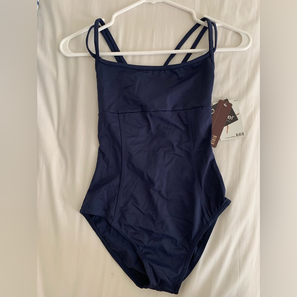 Bloch petite navy cross back leotard new with tags